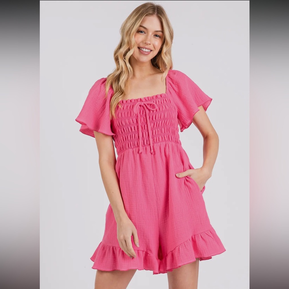 Boho Smocked Ruffle Sleeve Romper